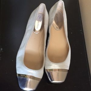 Calvin Klein silver leather flats sz 9